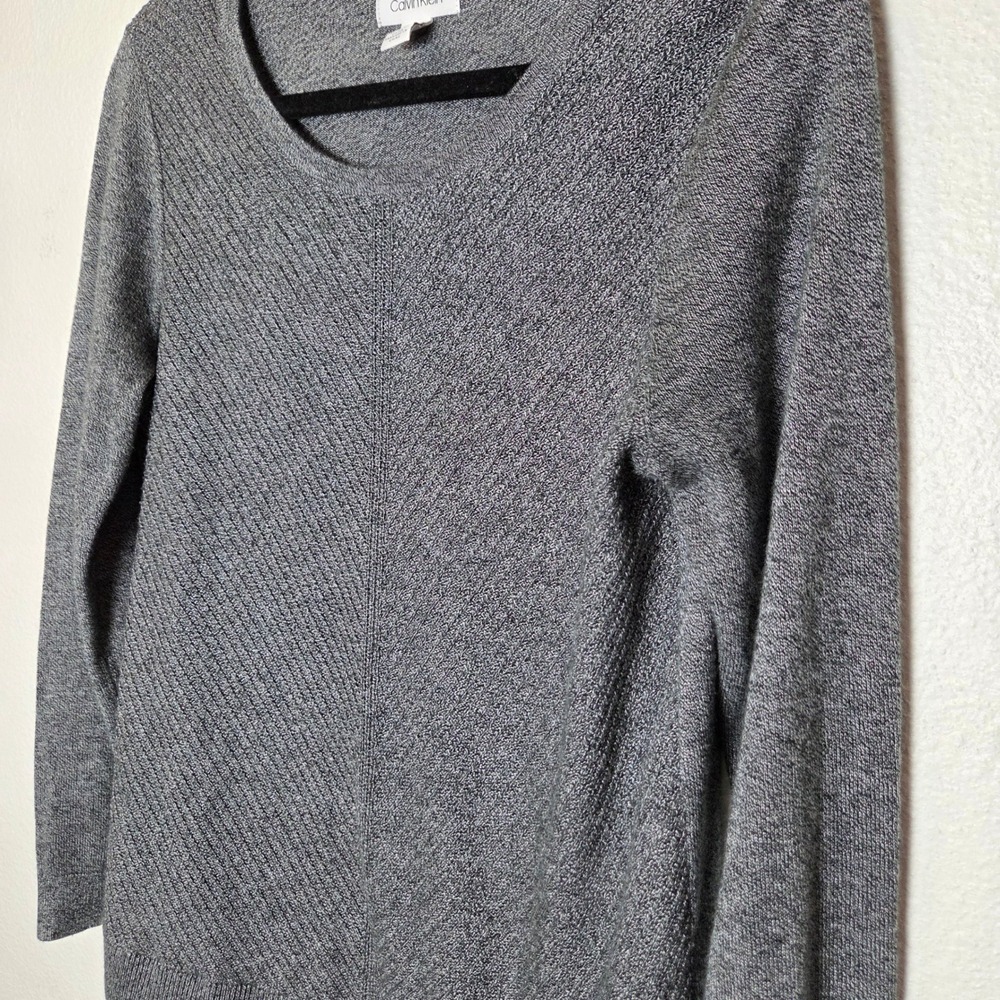 Calvin Klein gray textured sweater blouse office wear crew neck womens size M - Picture 3 of 11
